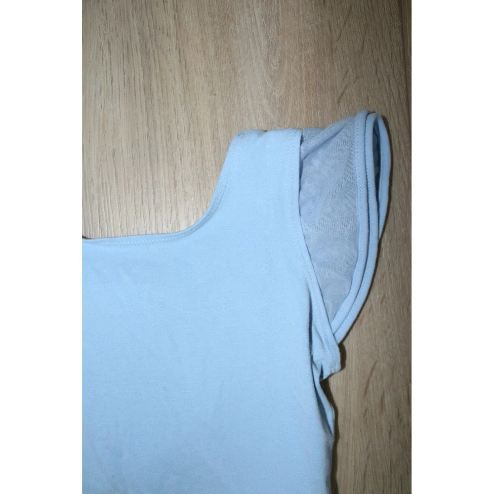 Girls Light Blue Ballet Leotard Mesh Skirt‎ Criss Cross Back Size M
